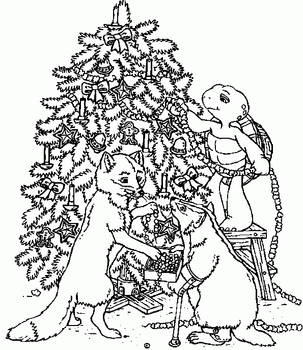 Kolorowanka Świąteczna Scena z Zwierzętami - Kreatywna Zabawa kolorowanka do druku